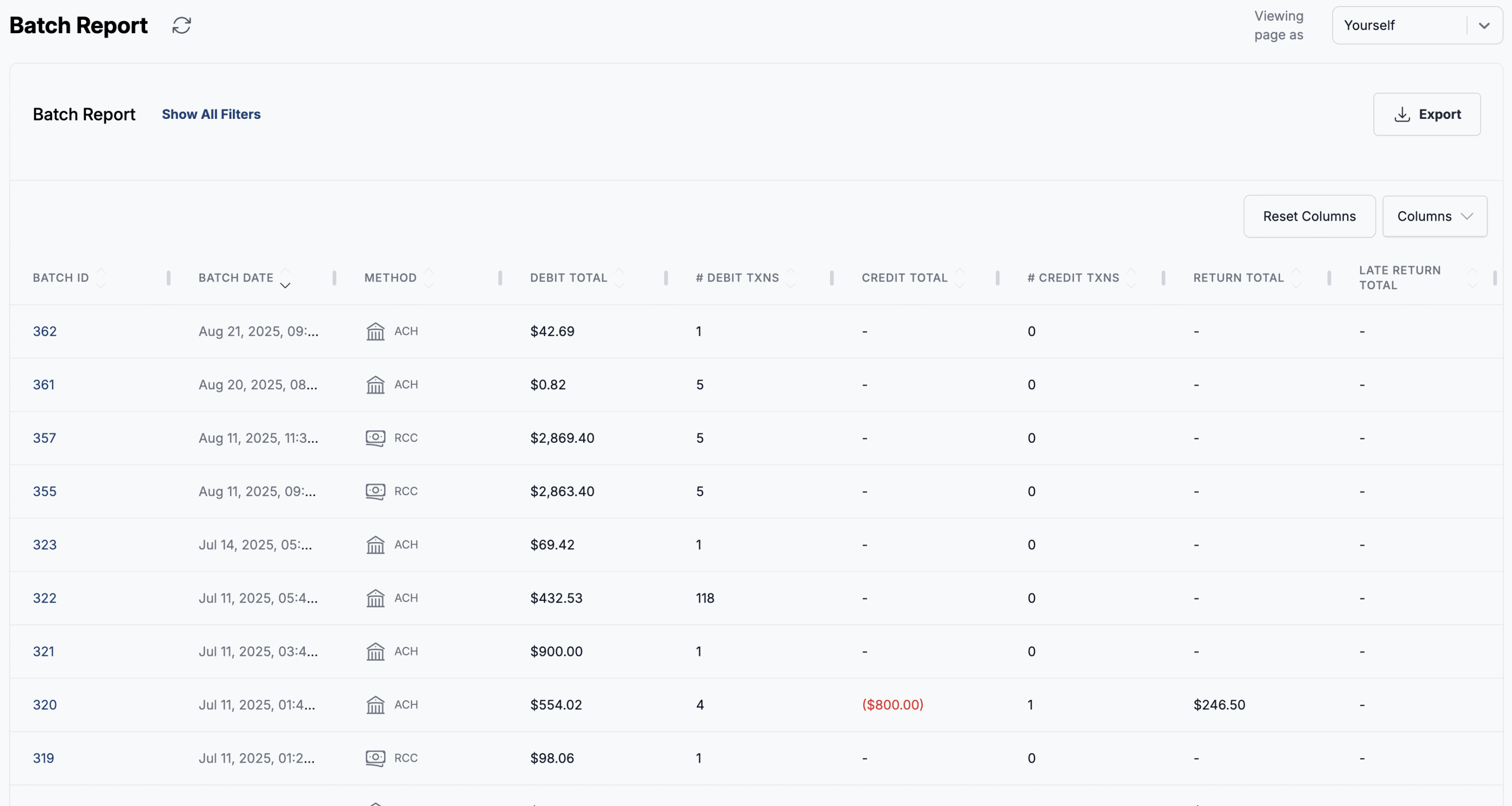 Real-time transaction & batch tracking screenshot