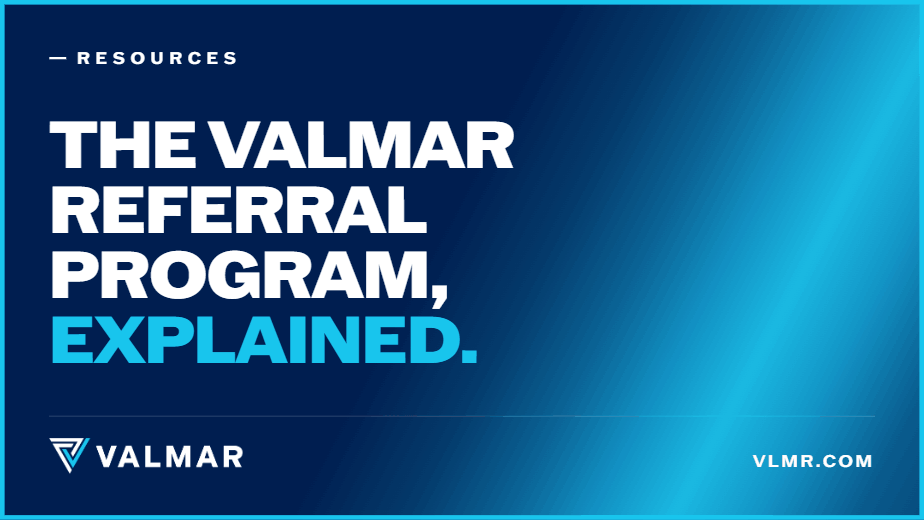 Graphic with text saying "the Valmar referral program, explained"